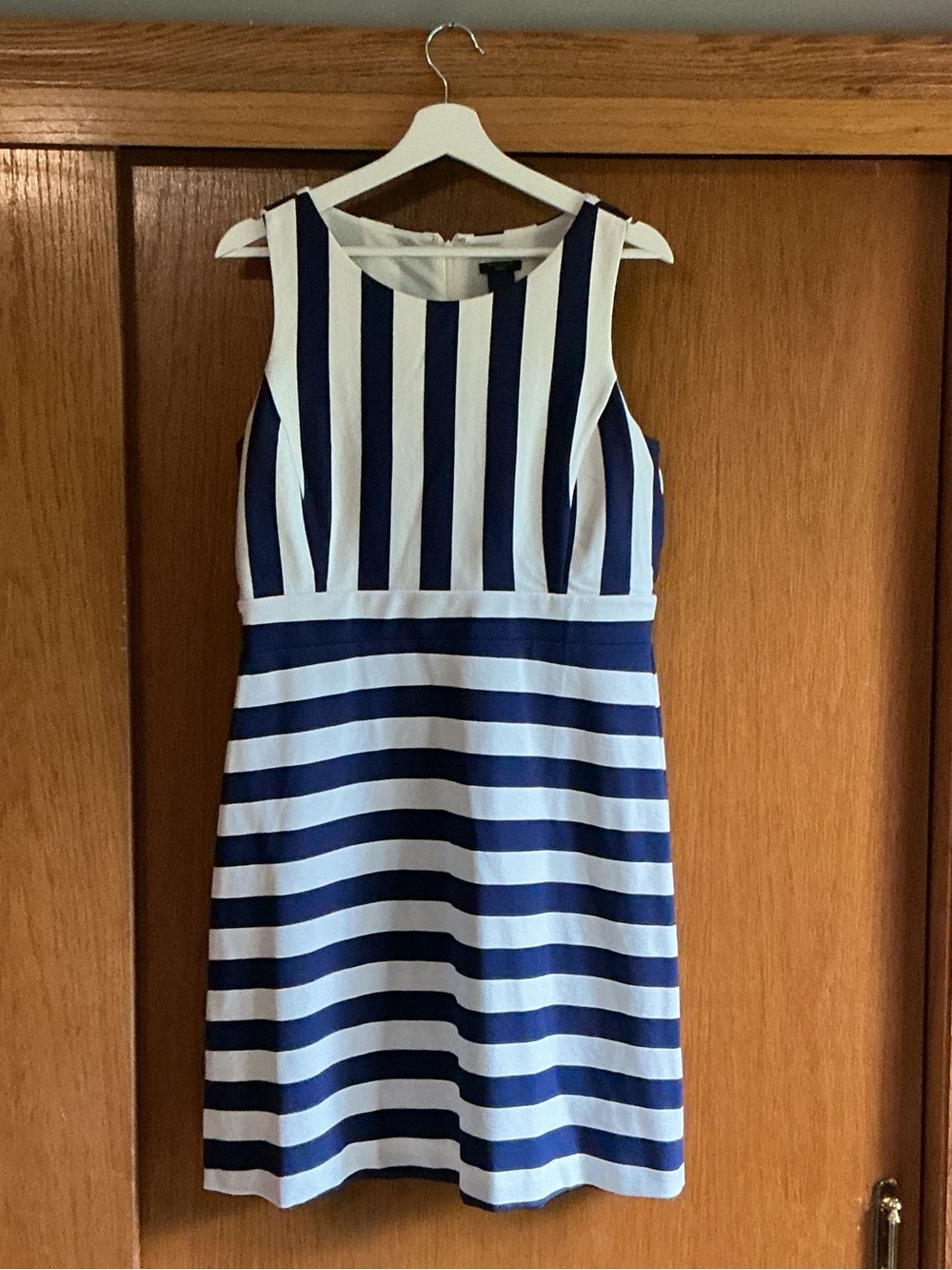 Ann Taylor Navy and White Striped Sleeveless Sheath Dress - Picture 2 of 8